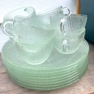 Vintage Jeanette Glass Co. Tree Bark Finlandia Glass Tableware- 16 Pieces